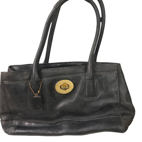 Y2K Coach Madeline Leather Black Satchel 2 Way Turn lock Purse Shoulder Bag - Picture 1 of 3
